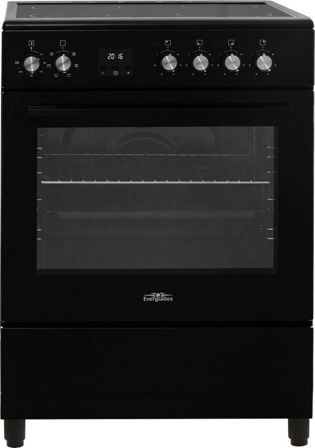Everglades EVCK6135 Keramisch Fornuis Mat Zwart 60CM Hoogte 89 92CM Digitale Timer 56 Liter 6 Ovenstanden Side Wire Rack Hoogte 89 92CM Telescopische Metalen Poten 5 Jaar Garantie