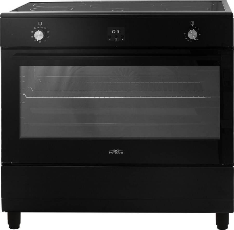 Everglades EVCK9225 Inductiefornuis Mat Zwart 90CM 10 Ovenstanden Turbo Hete Lucht Oven Digitale Timer 5 Jaar Garantie