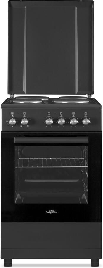 Everglades EVCK5110 Vrijstaand Elektrisch Fornuis Mat Zwart 4 Kookzones Oven: 48 Liter 50 CM 5 Jaar Garantie