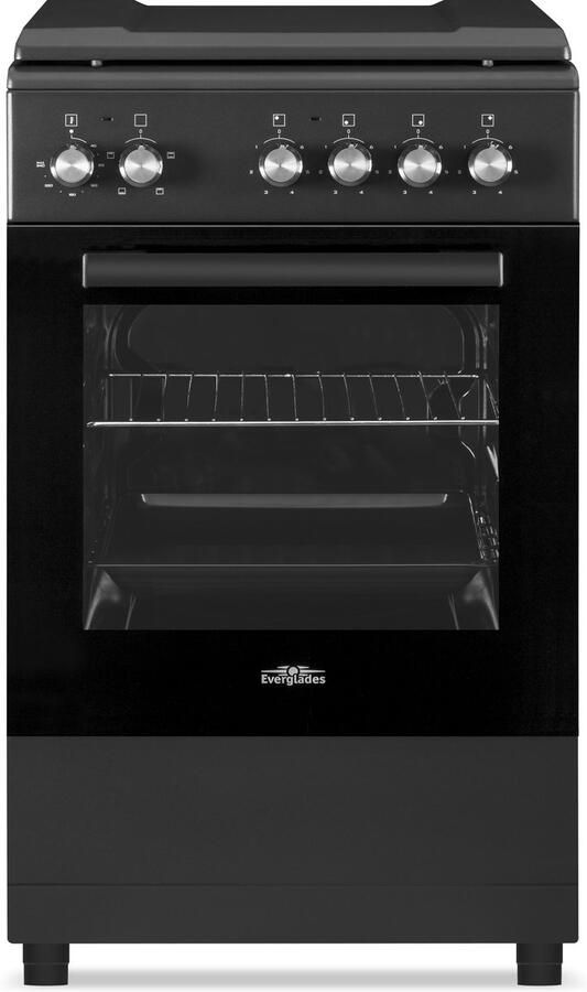 Everglades EVCK5110 Vrijstaand Elektrisch Fornuis Mat Zwart 4 Kookzones Oven: 48 Liter 50 CM 5 Jaar Garantie