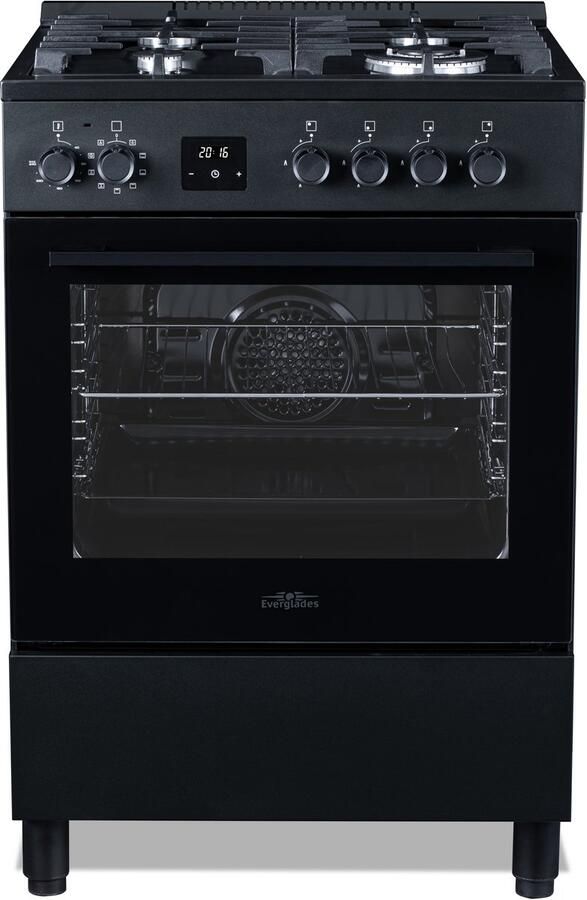 Everglades EVCK6050 Pro Gasfornuis 60CM Pro Line Digitale Timer Gietijzeren Pannendragers Hete Lucht Oven 5 Jaar Garantie