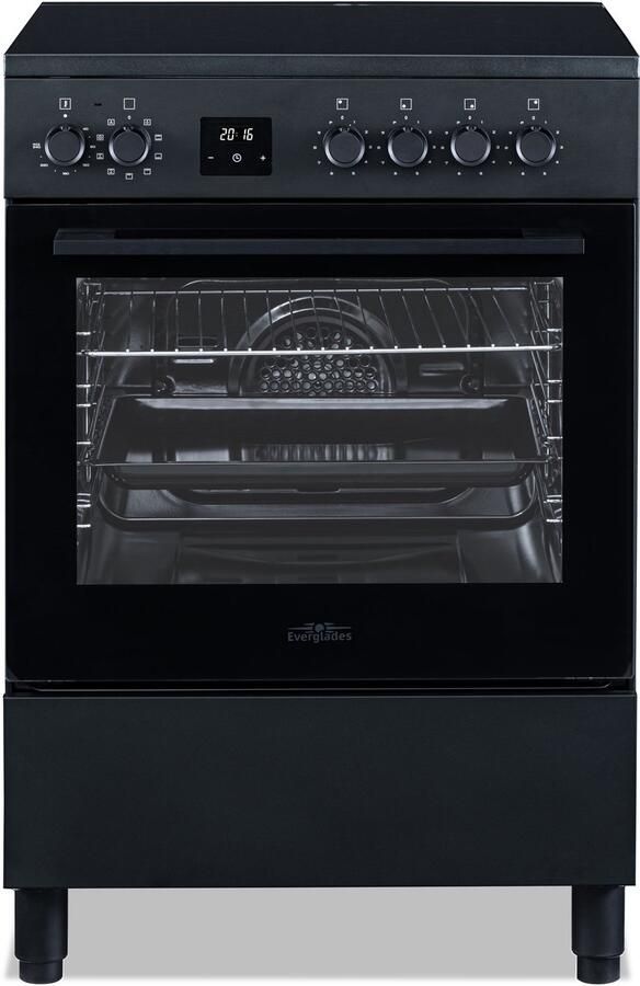 Everglades EVCK6250 Pro Line Inductiefornuis Halley Flat Mat Zwart 60 CM Inductie Met Knopbediening Digitale Timer 9 Ovenstanden 5 Jaar Garantie