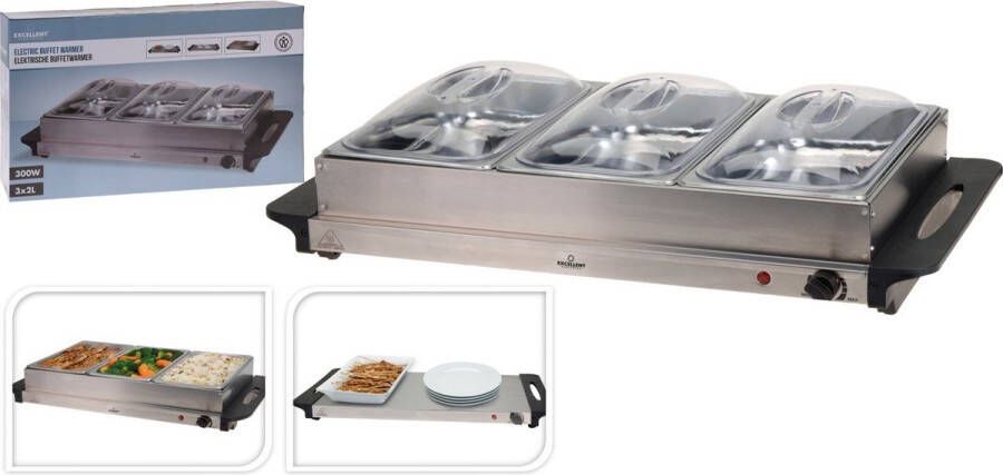 Excellent Electrics Buffetwarmer SET van 2 warmhoudplaat RVS 300W 53 x 35 x 10cm - Foto 2