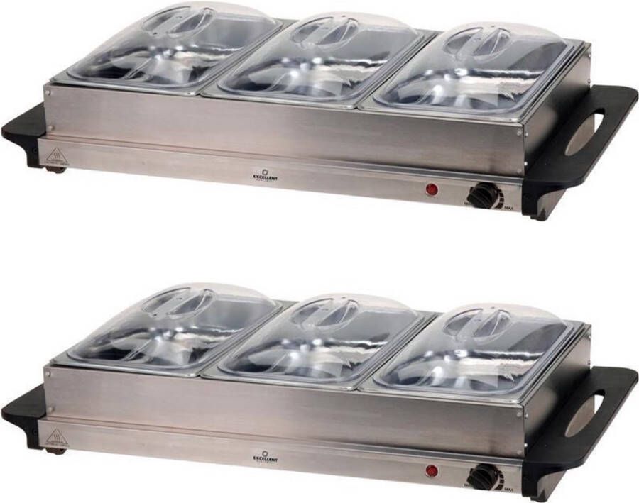 Excellent Electrics Buffetwarmer SET van 2 warmhoudplaat RVS 300W 53 x 35 x 10cm