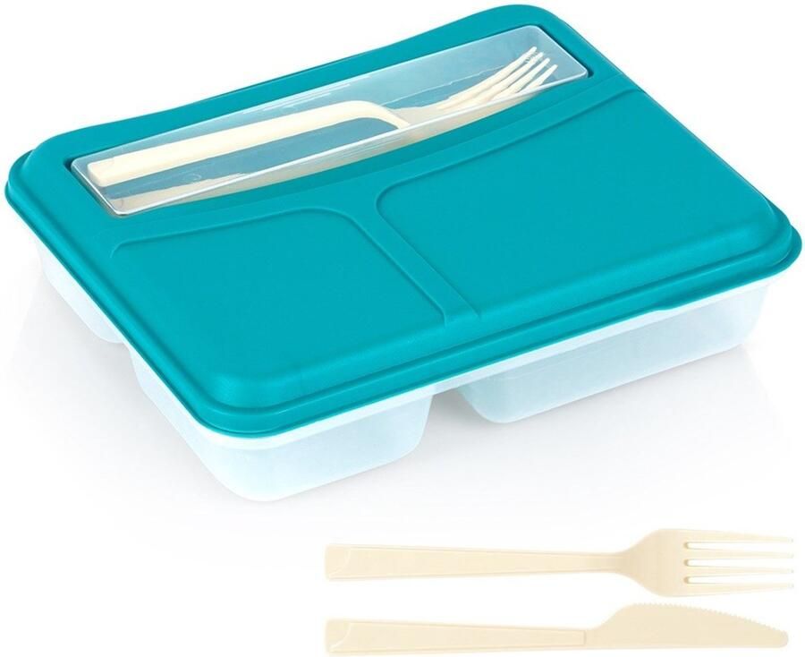 Excellent Houseware Lunchbox 1 3L Verdeeld met Bestek BPA-vrij