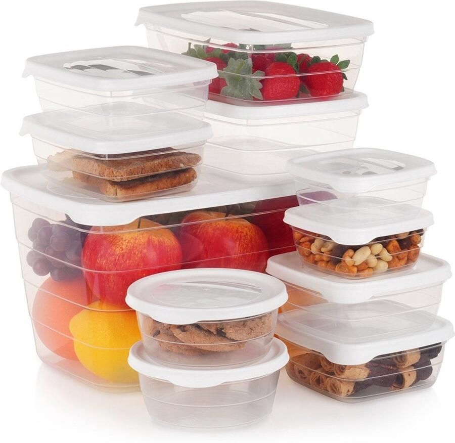 Excellent Houseware Voedselcontainers Set 11 Stuks Verschillende Formaten Transparant en Wit