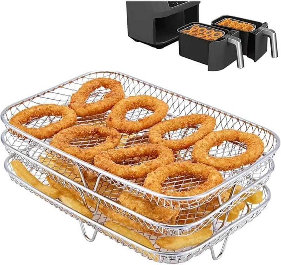 Excitat Airfryerrek Airfryeraccessoire Stapelbaar 19 x 13 x 9 cm Geschikt voor NINJA Foodi Dual Zone Airfryer
