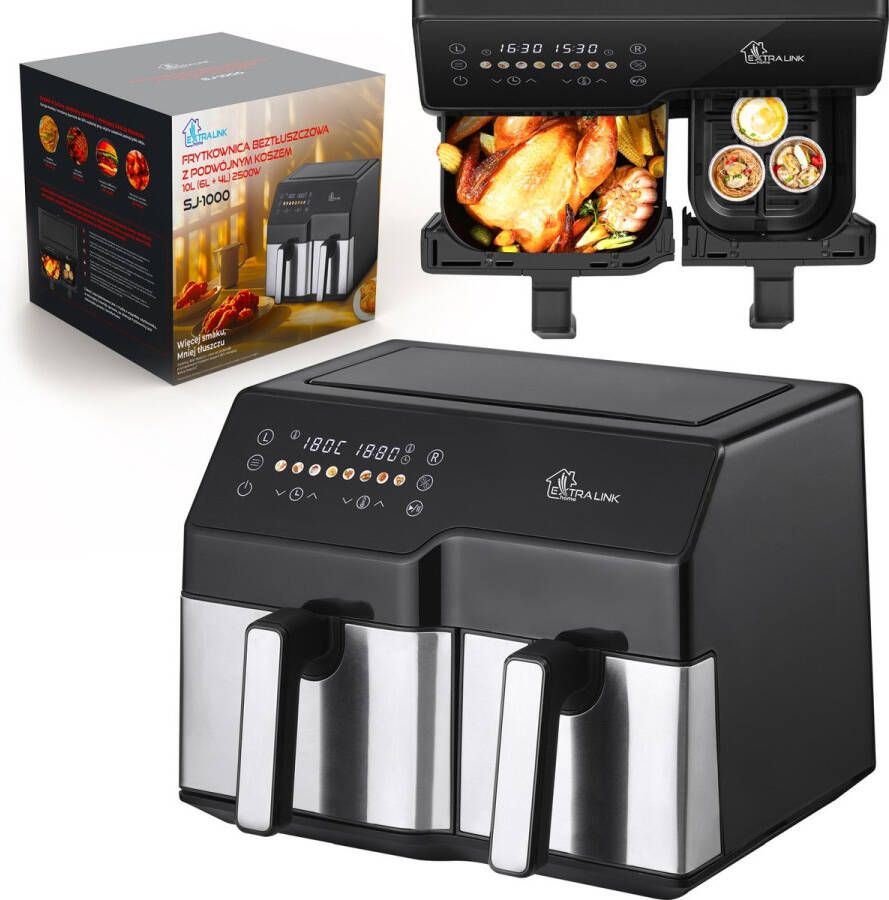Extralink HOME AIR FRYER 10L (6L+4L) EU SJ-1000 2500W friteuse Dubbel Heteluchtfriteuse Zwart