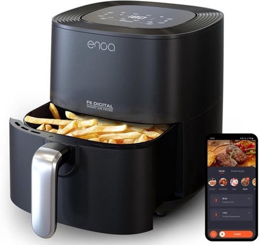 F6 luchtfriteuse 5 l 8 programma's 85% minder vet XXL-capaciteit voor maximaal 8 personen en minimale ruimte nodig receptenboek en app-besturing