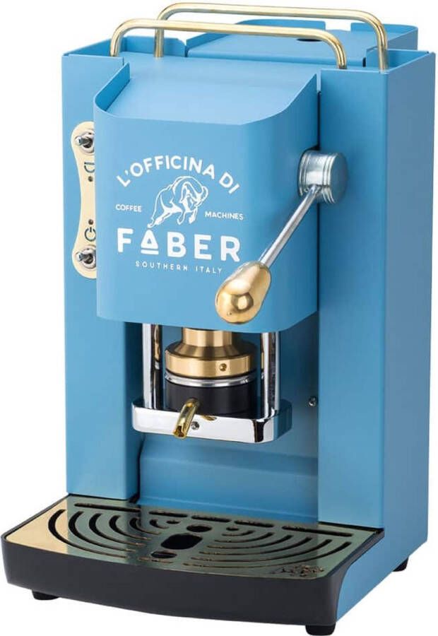 Faber Italia Faber Pro Deluxe Koffiezetapparaat met messing padpers Turquoise stalen frame