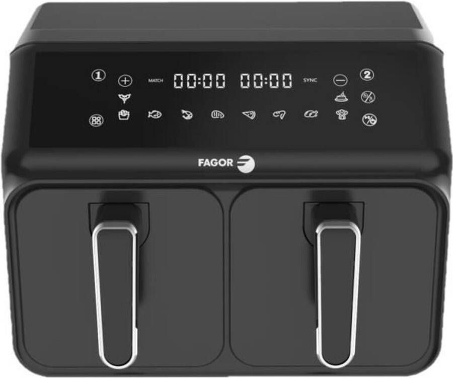 Fagor Airfryer 8L Olievrije friteuse 2 tanks van 4L 2200W 8 programma's Zwart