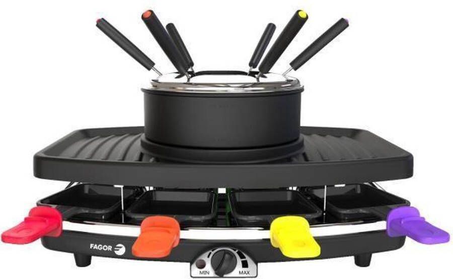 Fagor FG816 3-in-1 combinatie wisser + fondue + grill 1100 W 1 5 L capaciteit 8 poelons + 6 fondue picks