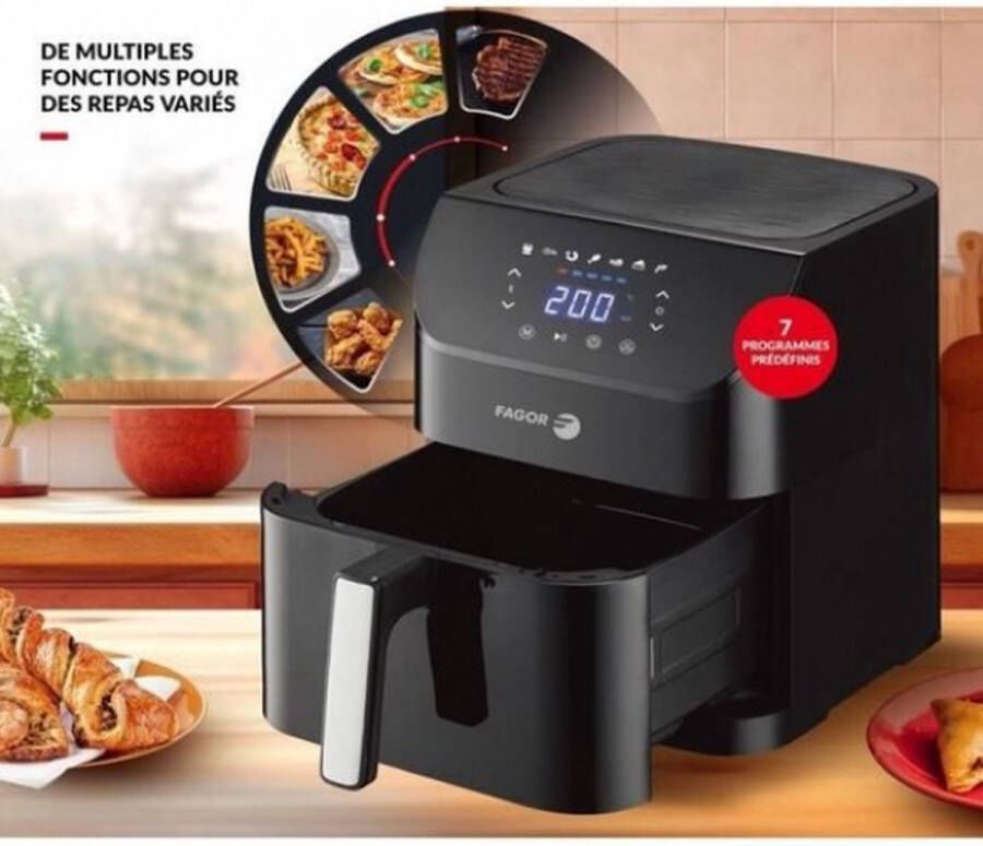 Fagor Friteuse zonder olie Airfryer FGAF8L 8L 1800 W Touchscreen 7 vooraf ingestelde kookstanden Timer Zwart