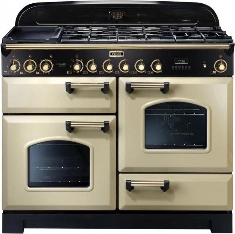 Falcon Classic Deluxe 110 Vrijstaand fornuis Zwart Geelkoper Crème Gaskookplaat A