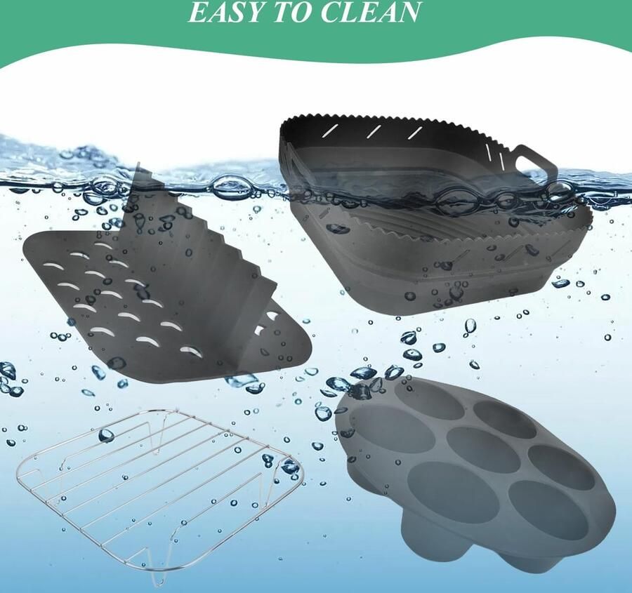 Famanu – Accessoires voor airfryer 5 stuks gecombineerd met een opvouwbare siliconen bakplaat hittebestendig tot 240 °C accessoires voor heteluchtfriteuses geschikt voor de meeste heteluchtfriteuses