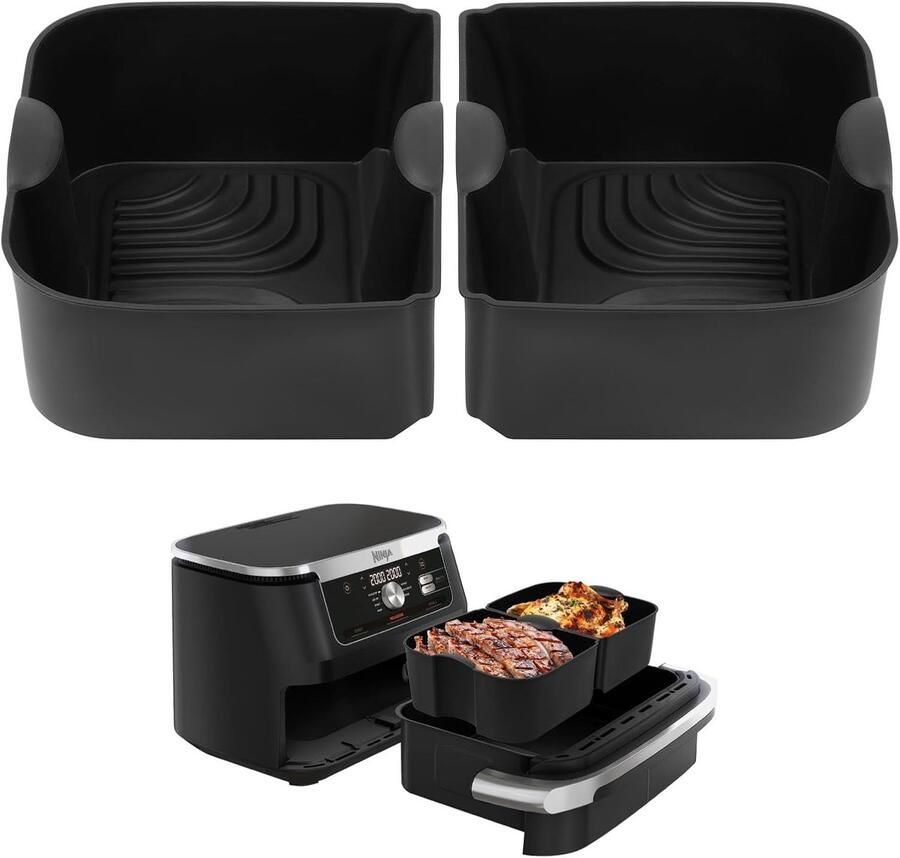 Famanu – Air Fryer Siliconen Pot 2 Stuks Airfryer Pan Liners Siliconen Airfryer Liners voor Oven Magnetron Stoomboot Zwart