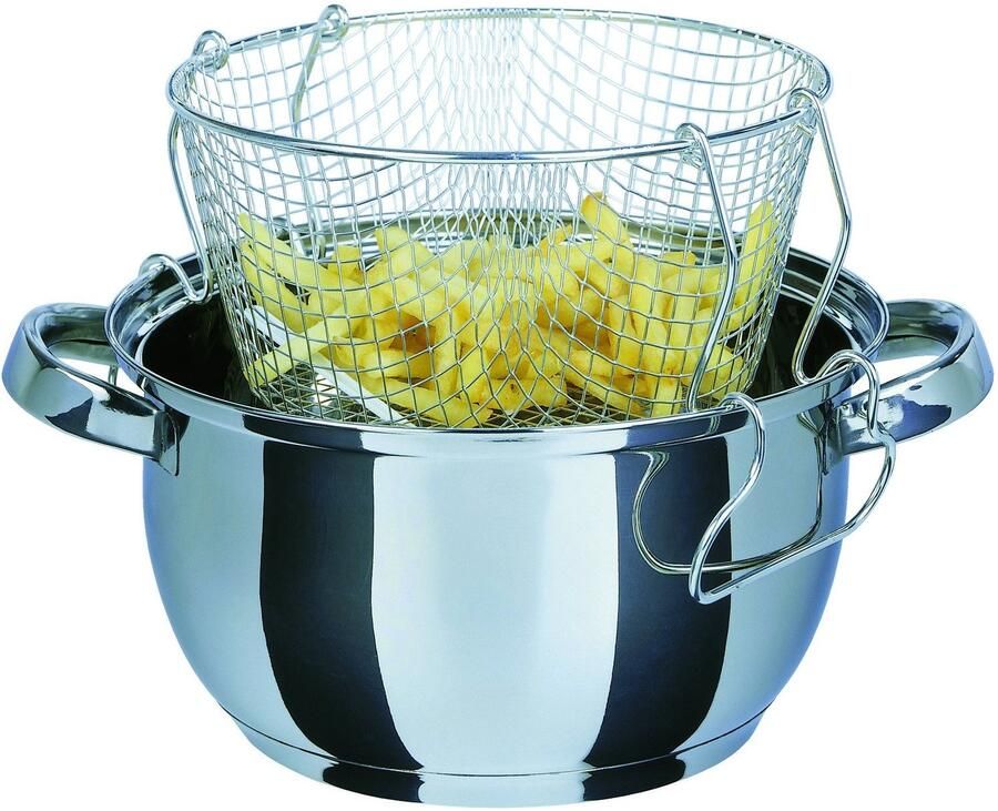 Famanu – Frituurpan met inzetstuk en glazen deksel 22 cm 3 liter roestvrij staal