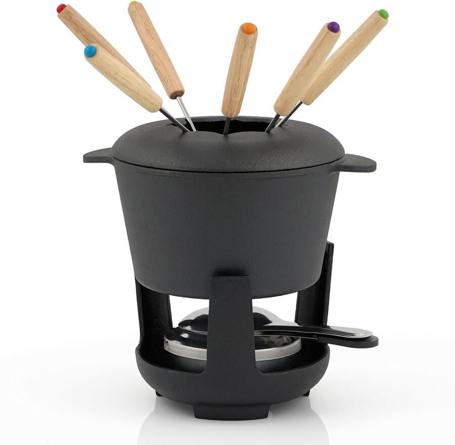 Famanu – Gietijzeren fondue set voor 6 personen inclusief brander en vorken 1 liter capaciteit