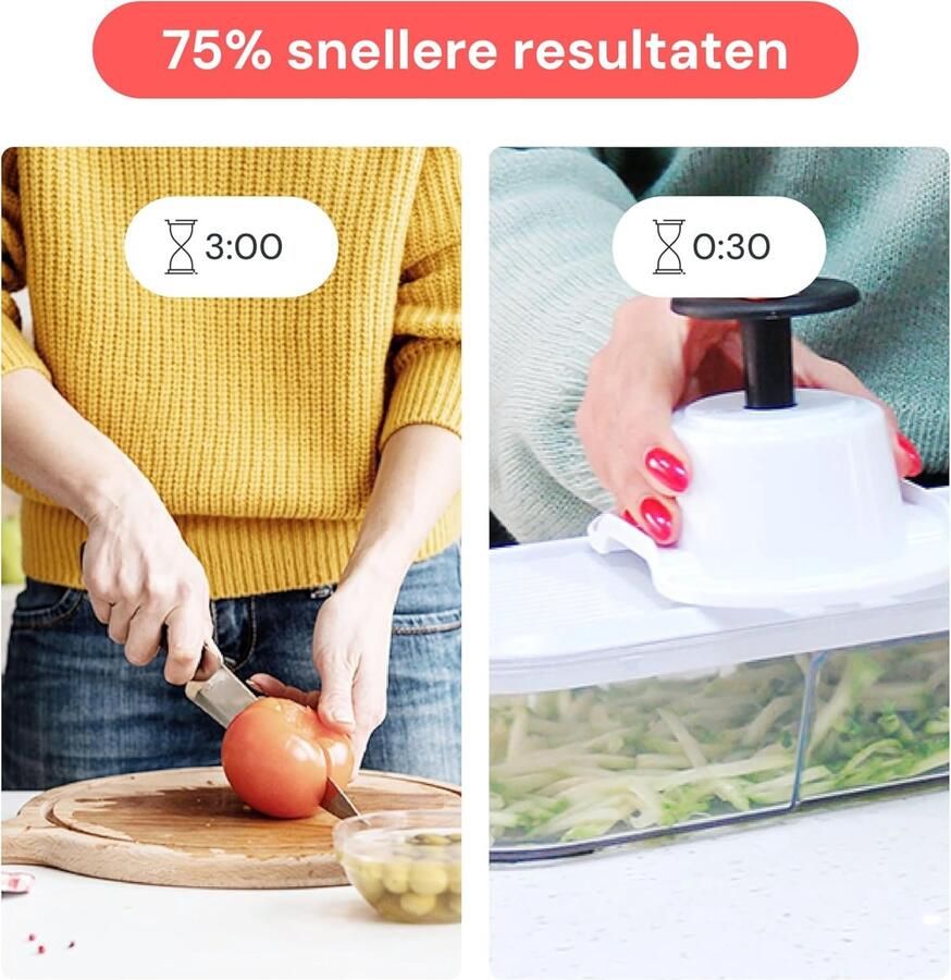 Famanu Groentehakselaar 6-in-1 zwart – multifunctionele handmatige snijmachine voor salade ui en groenten