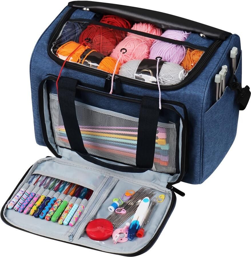 Famanu – Handige Brei- en Haak Tas Opbergzak voor Breinaalden en Haaknaalden 15 x 11 x 9.8 inch Marineblauw