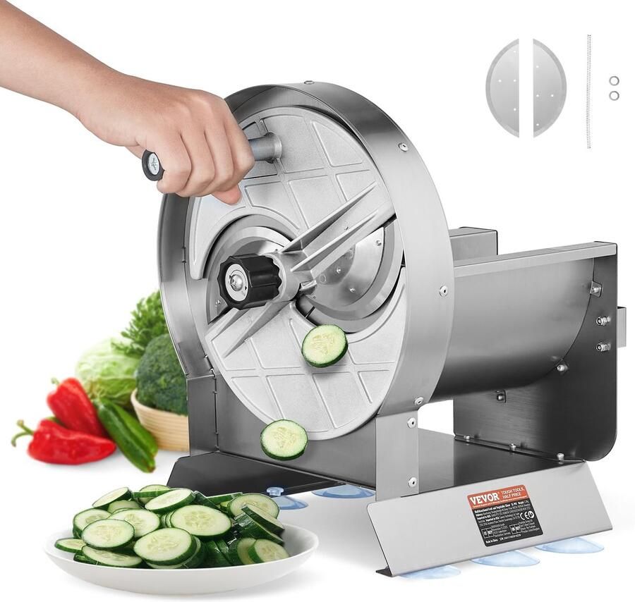 Famanu – Handmatige groente- en fruitsnijmachine 0-12 mm dikte verstelbaar roestvrijstalen snijmachine met 2 reservemessen voor aardappelen komkommers en tomaten