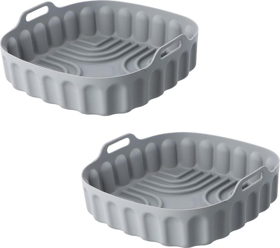 Famanu – Siliconen airfryer-vormen vierkante opvouwbare bakvormpjes herbruikbare airfryer-accessoires voeringen voor keuken wasbare rechthoekige bakrekvormen om te koken (20 5 cm grijs)