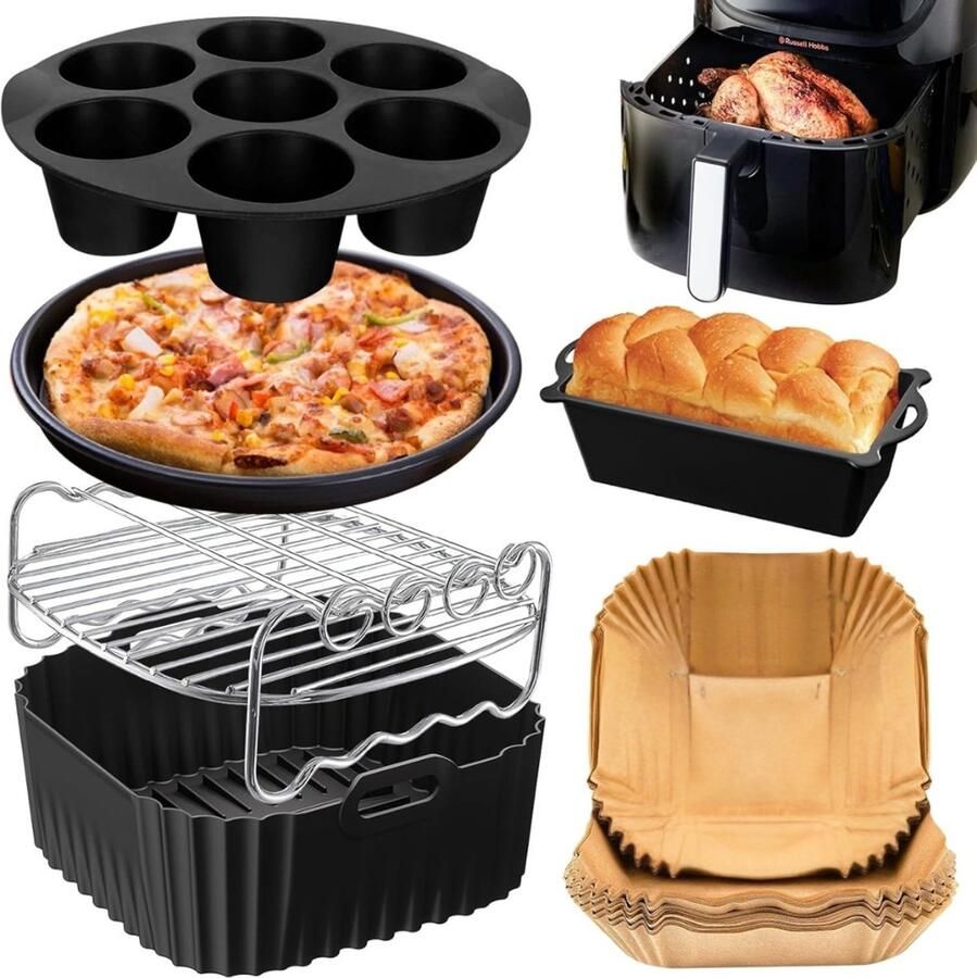 Famanu – Siliconen vorm voor luchtfriteuse 23-25 cm herbruikbaar vierkant mand voor airfryer magnetron oven 8 l 8 3 l
