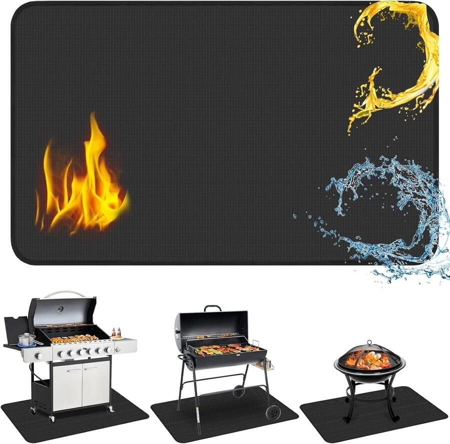 Famanu – Vuurvaste onderlegger 180 x 100 cm opvouwbare grillmat hittebeschermingsmat vloerbescherming grillonderlegger 3 lagen brandwerende mat voor barbecue vloer open haard gazon en camping