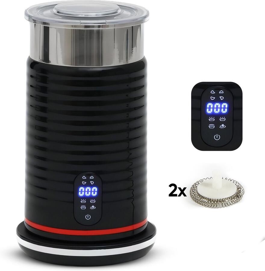 Favy Elektrische Melkopschuimer 4-in-1 320 ml Melkschuimer Digitaal Display & Temperatuurregeling Milk Frother Inclusief 2 Gardes – Zwart RVS