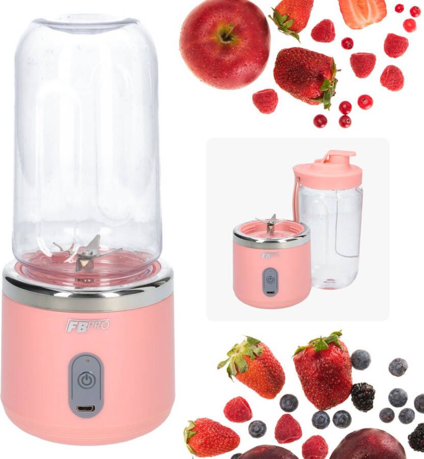 FB Pro Draadloze blender Smoothie maker Blender To-Go Compact Verwijderbare beker Met afsluitbare drinktuit USB-C oplader 300ML inhoud Roze
