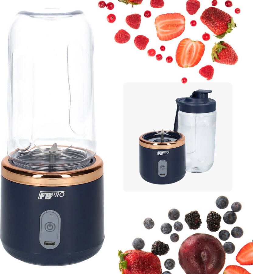 FB Pro Draadloze blender Smoothie maker Blender To-Go Compact Verwijderbare beker Met afsluitbare drinktuit USB-C oplader 300ML inhoud Blauw
