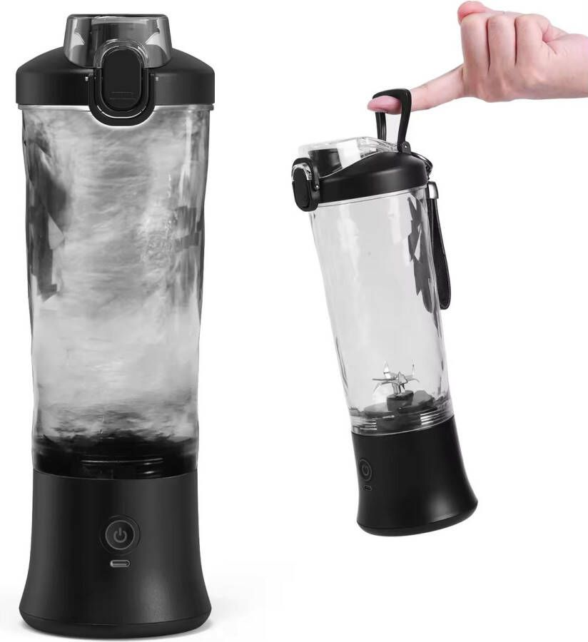 FB Pro Krachtige Draadloze Blender To Go Smoothie Maker voor Onderweg Draagbare Blender met Drinkdop Mixer voor smoothies Draadloos opladen mogelijk! Handmixer voor gezonde drankjes 600ml Zwart - Foto 2