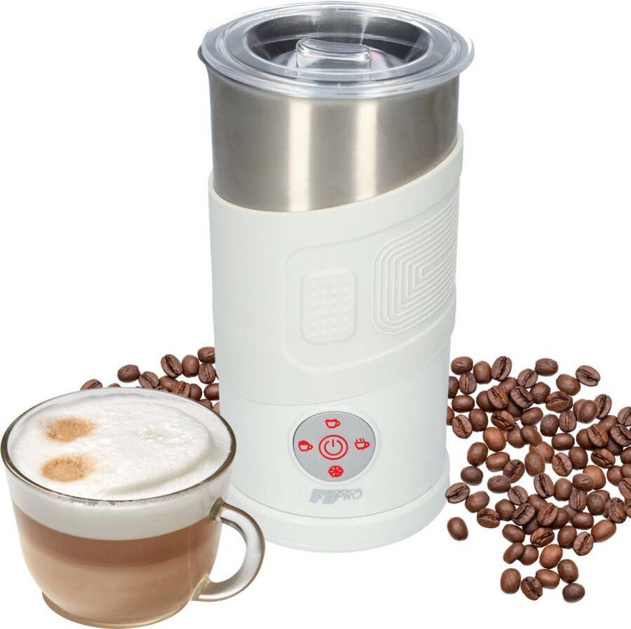 Elektrische melkopschuimer 4-in-1 Melkschuimer Perfect voor capuccino Met schenktuit Verschillende Standen Warm en koud opschuimen Tot 350ml Makkelijk schoon te maken Verwarmingselement met zuignappen en 90cm snoer Wit