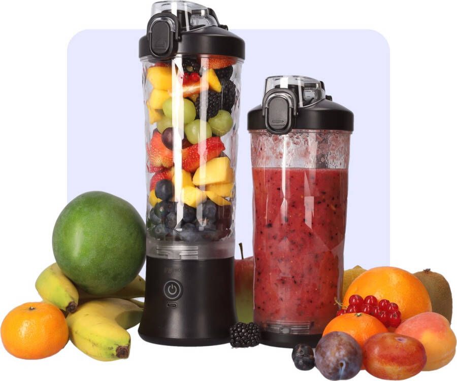 FB Pro Krachtige Draadloze Blender To Go Smoothie Maker voor Onderweg Draagbare Blender met Drinkdop Mixer voor smoothies Draadloos opladen mogelijk! Handmixer voor gezonde drankjes 600ml Zwart