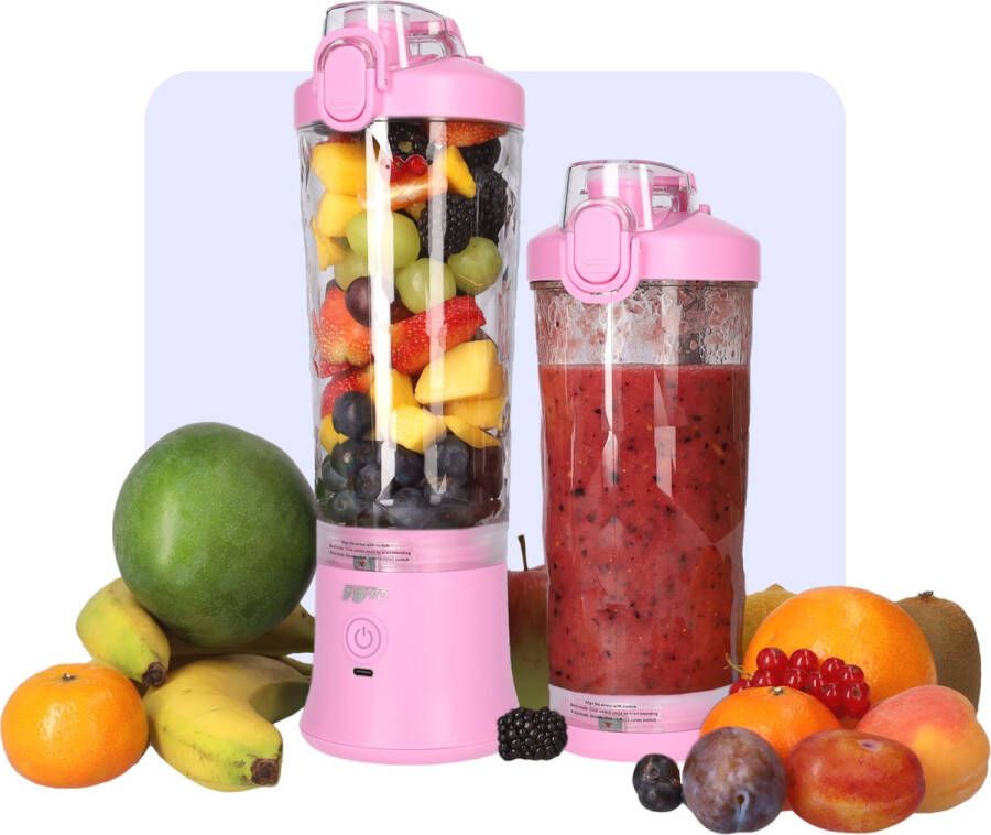 FB Pro Krachtige Draadloze Blender To Go Smoothie Maker voor Onderweg Draagbare Blender met Drinkdop Mixer voor smoothies Draadloos opladen mogelijk! Handmixer voor gezonde drankjes 600ml Roze