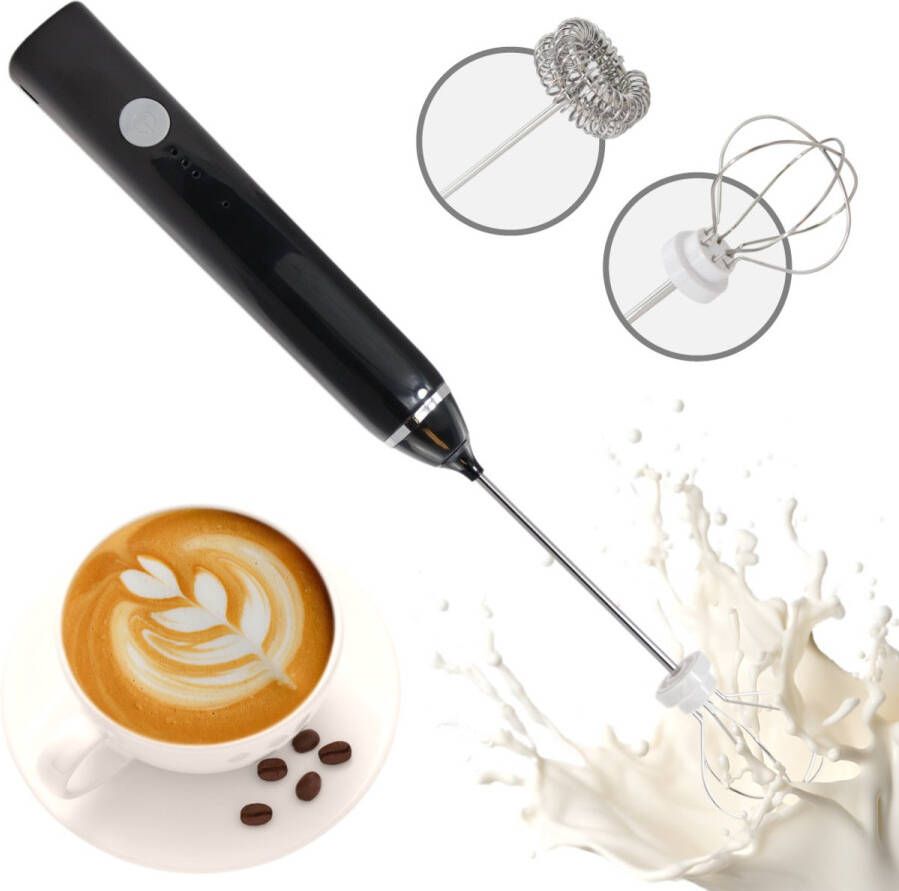 FB Pro Melkopschuimer Elektrisch met 3 standen Sterke melk opschuimer Oplaadbaar via Micro USB Melkklopper met 2 opzetstukjes Zwart