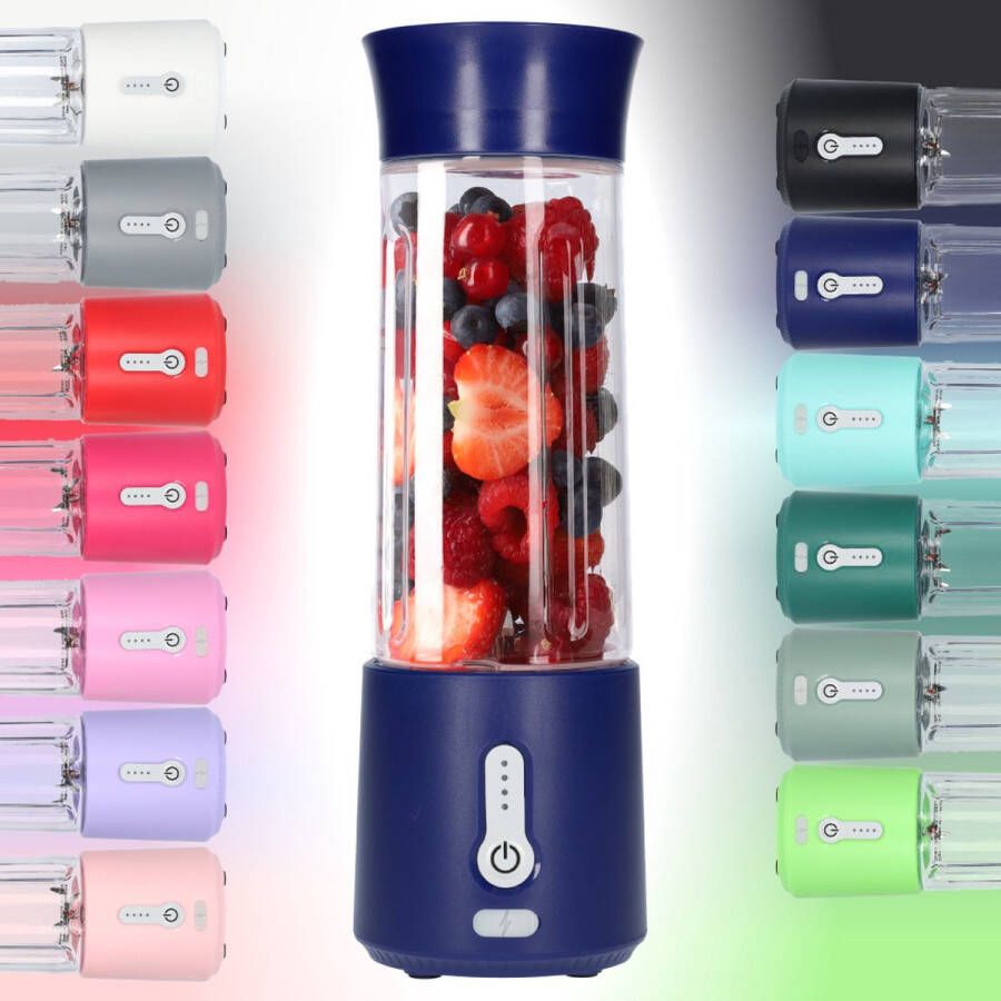 Smoothie Maker Blender To Go Blender voor Smoothies Gezond Onderweg USB-C Oplaadbaar 500ml Donker Blauw