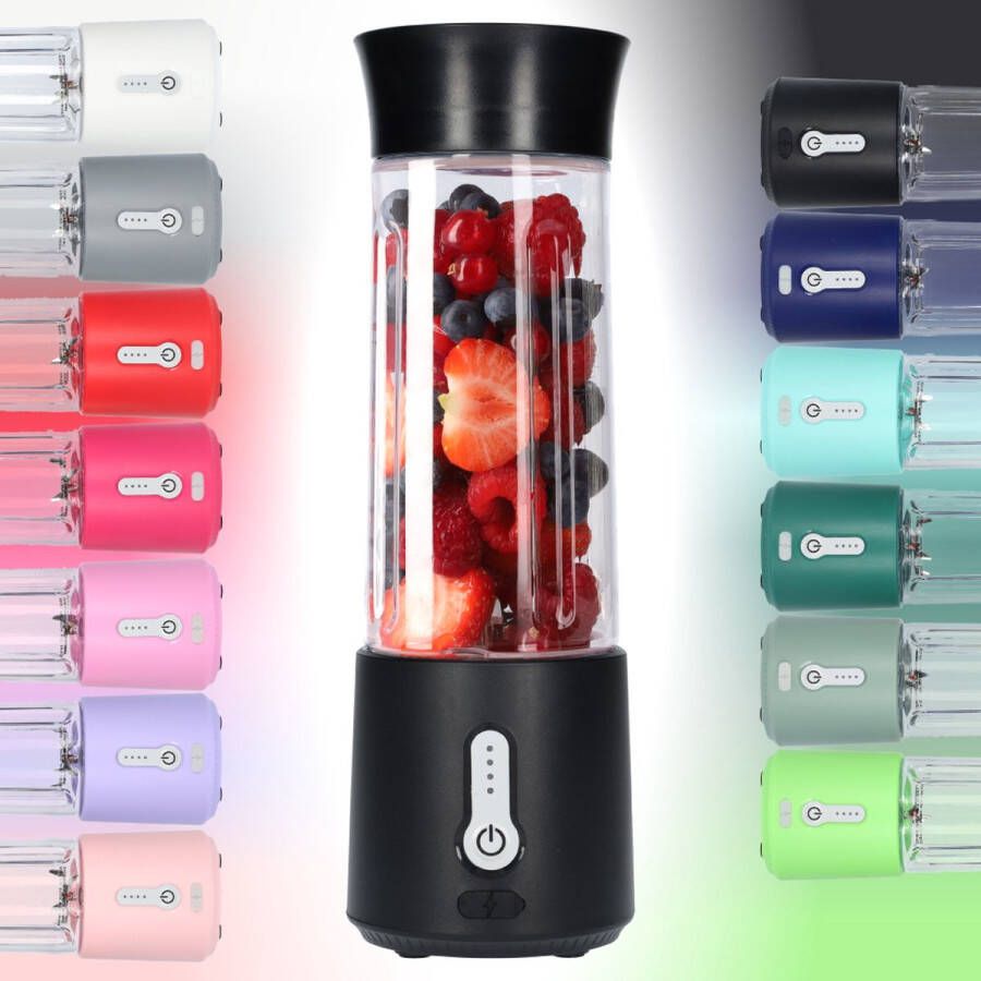 Smoothie Maker Blender To Go Draadloos- Blender voor Smoothies Gezond Onderweg USB-C Oplaadbaar 500ml Zwart