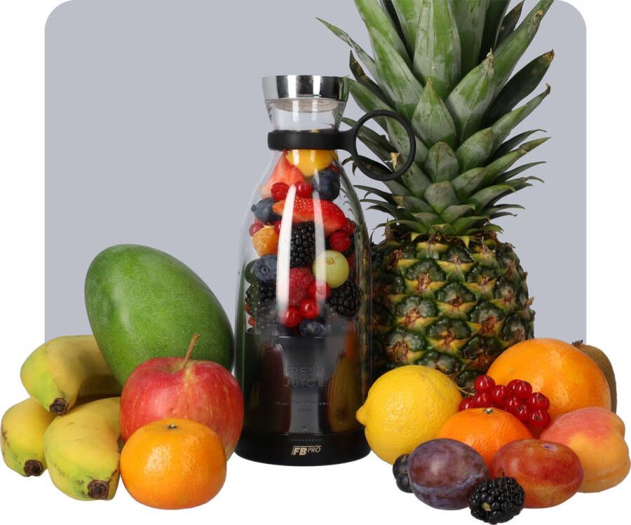 FB Pro Zwarte Draadloze Blender To Go Smoothie maker voor onderweg! Draagbare mini blender zwart Mixer voor smoothies Draadloos opladen mogelijk! Handmixer voor gezonde drankjes