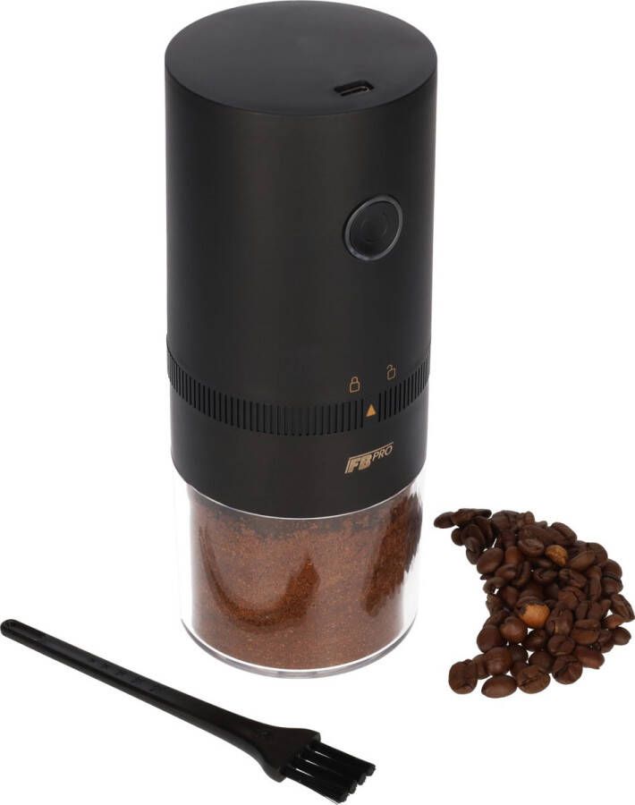 FB Pro Zwarte elektrische koffiemolen Professionele koffie molen Fijne pepermolen zoutmolen Kruidenmolen Ook geschikt voor specerijen Coffee grinder Makkelijk mee te nemen 13 Watt Zwart