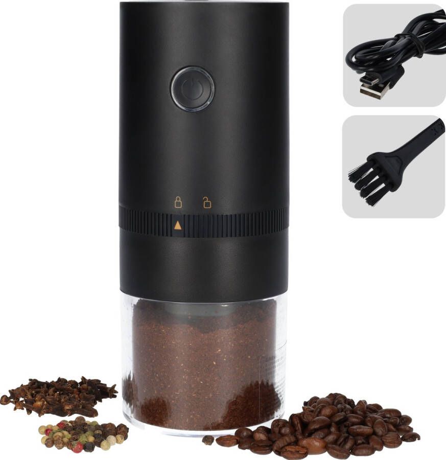 Zwarte elektrische koffiemolen RVS Proffesionele koffie molen Fijne pepermolen zoutmolen Kruidenmolen Ook voor specerijen Goed voor in de keuken 13 Watt Makkelijk mee te nemen Zwart