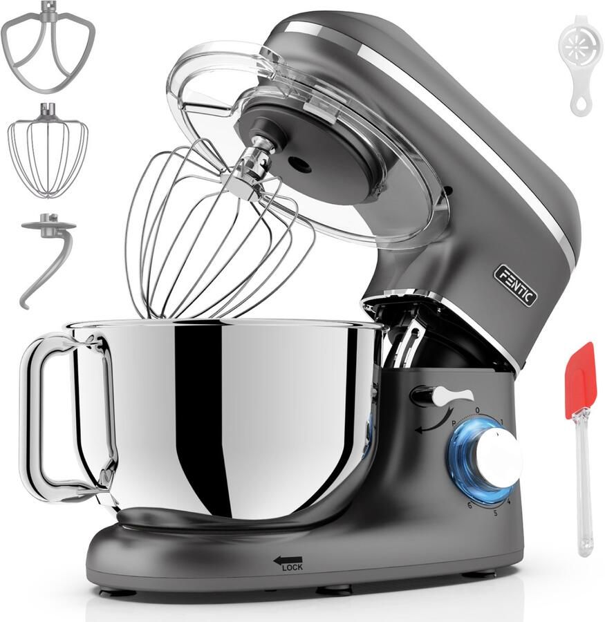Fentic Keukenmachine – 2000W – Keukenrobot Foodprocessor 6 2L Mengkom – Incl. extra Accessoires – Antraciet