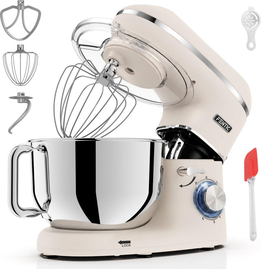 Fentic Keukenmachine – 2000W – Keukenrobot Foodprocessor 6 2L Mengkom – Incl. extra Accessoires – Beige