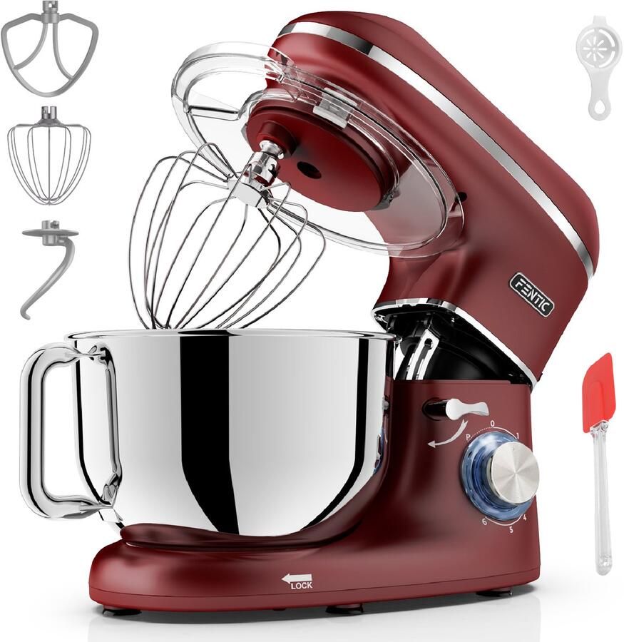 Fentic Keukenmachine – 2000W – Keukenrobot Foodprocessor 6 2L Mengkom – Incl. extra Accessoires – Rood
