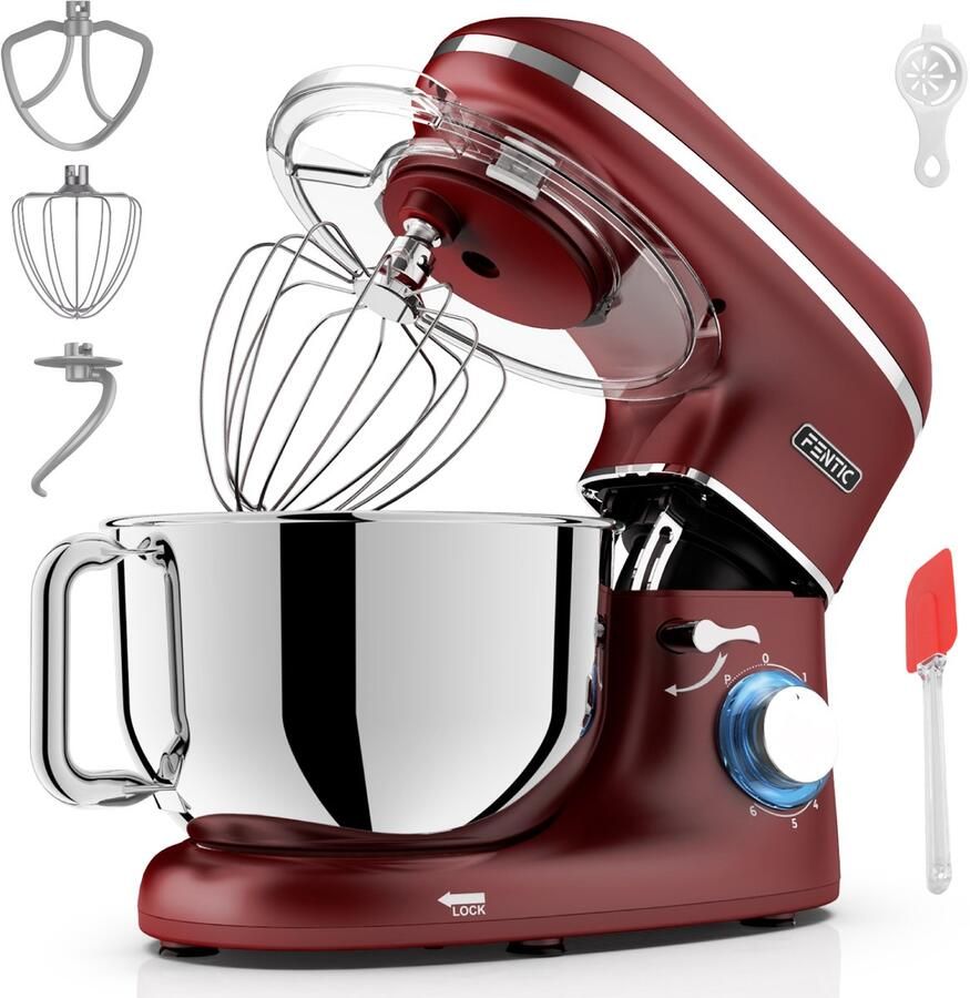 Fentic Keukenmachine – 2000W – Keukenrobot Foodprocessor 6 2L Mengkom – Incl. extra Accessoires – Rood