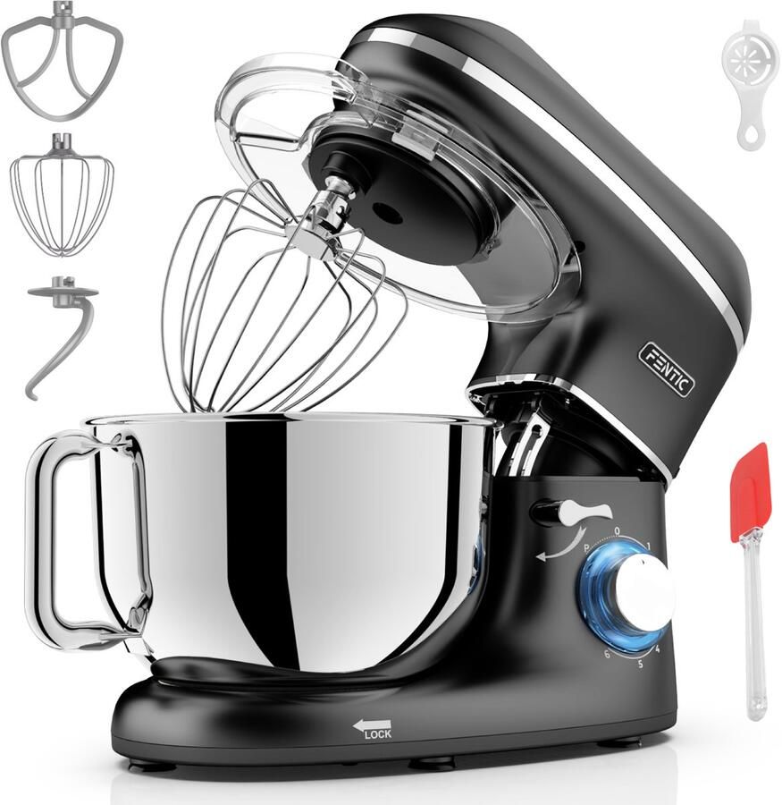 Fentic Keukenmachine – 2000W – Keukenrobot Foodprocessor 6 2L Mengkom – Incl. extra Accessoires – Zwart
