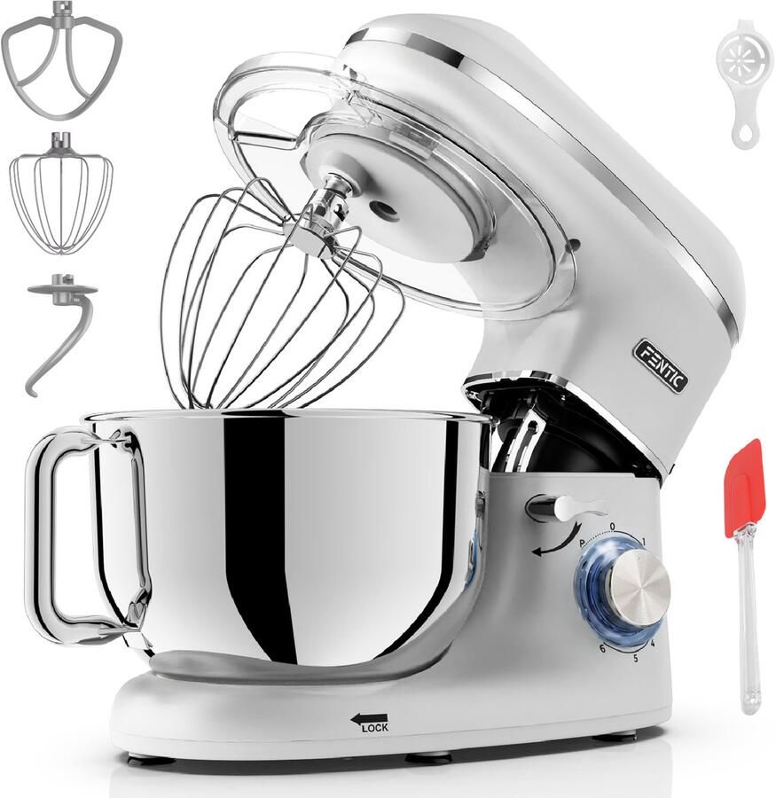 Fentic Keukenmachine 2000W RVS Mengkom (6 2 L) Keukenrobot Foodprocessor Mixer met Garde Deeghaak en Menghaak Incl. extra Accessoires Zilver