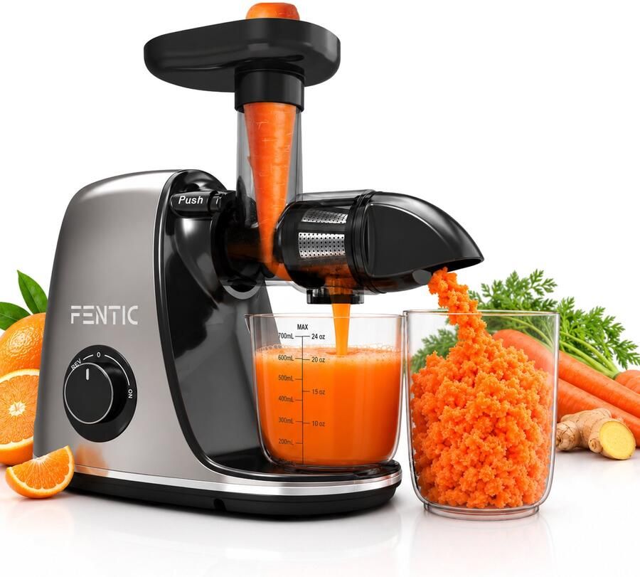 Fentic Slow Juicer Sapcentrifuge voor Groenten en Fruit Juicer met Pulpreservoir Fruitpers 700ml Juice Maker Antraciet