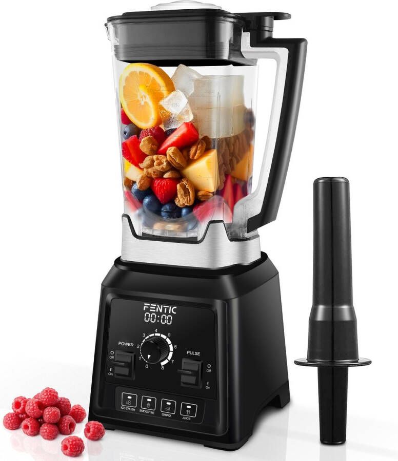 Fentic Power Blender – 2000 Watt – 2L – Krachtige Smoothie Maker – Ice Crusher – 8 Snelheden en 4 Programma s – 8 RVS Messen