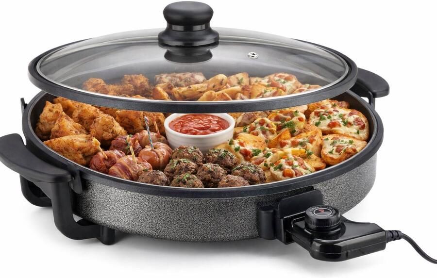 Ferveo Leyya Lage Elektrische Hapjespan 40cm 1500W Elektrische Pizza Pan Zwart